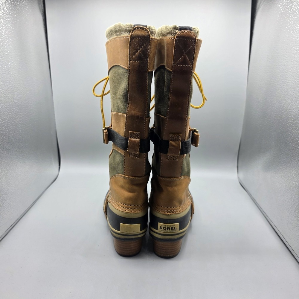 Sorel Conquest Carly II Boots Womens 6.5 Green Tan Tall Waterproof Winter‎ Duck - Picture 6 of 13